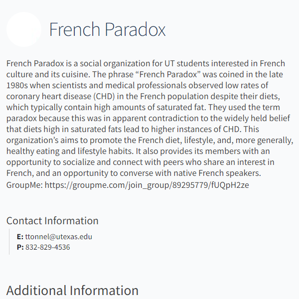 French Organization Near Me - UT Austin French Paradox